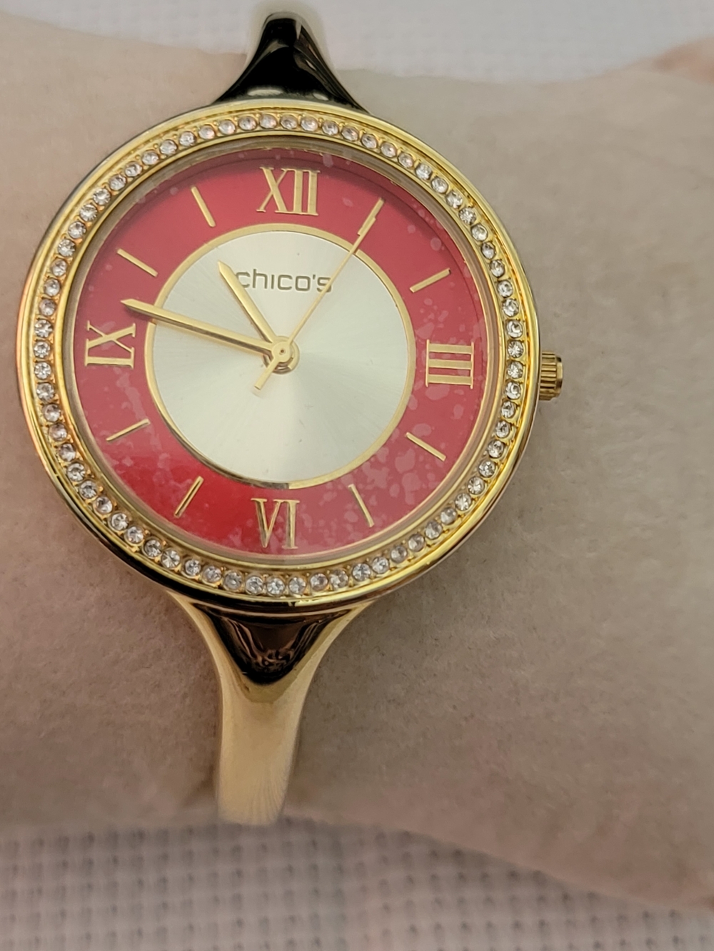 Chico's Gold Bracelet Watch with Red Dial